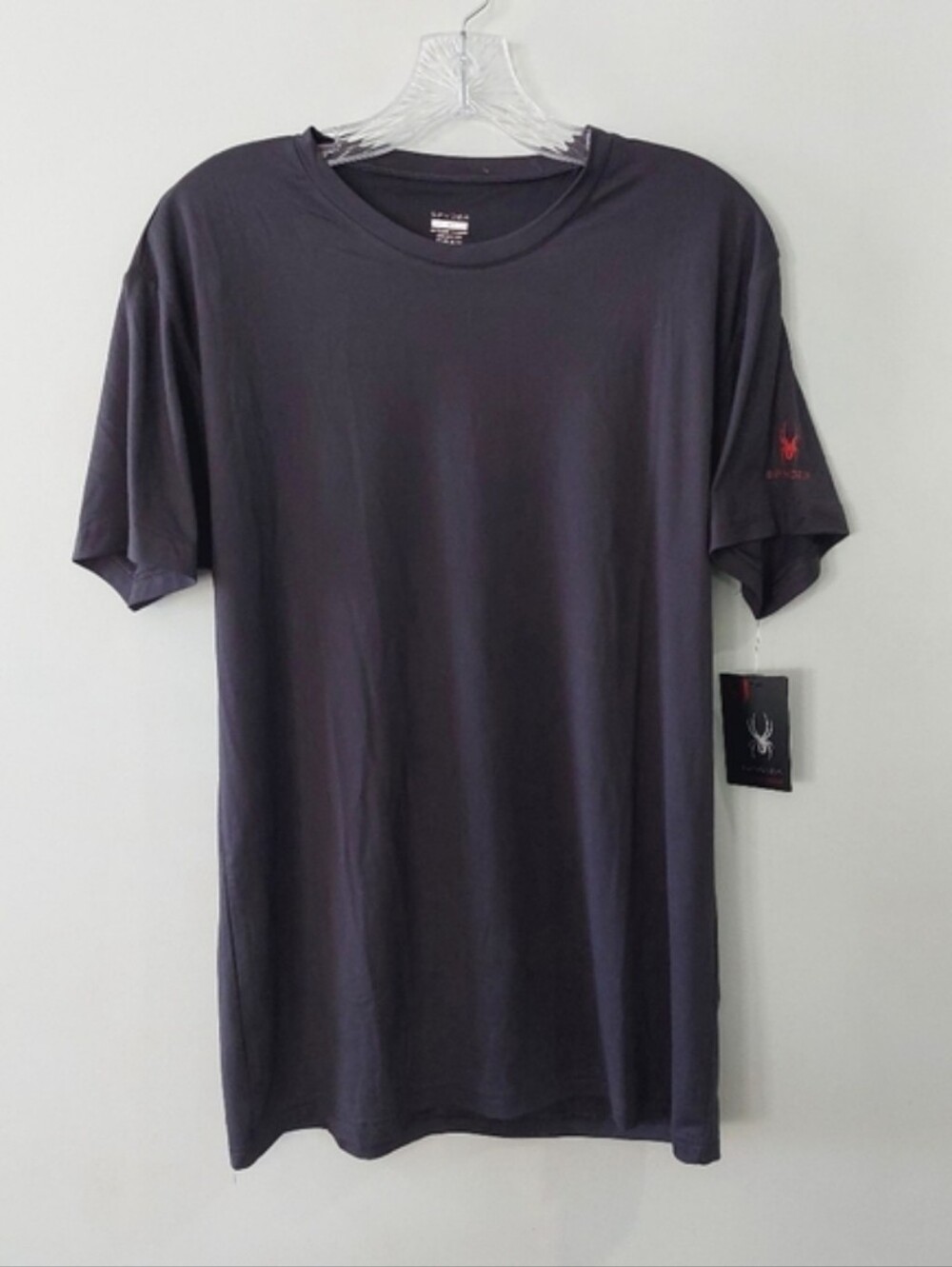 Spyder Men's T-shirt Large Charcoal Gray With Red Logo Short Sleeve Crew Neck